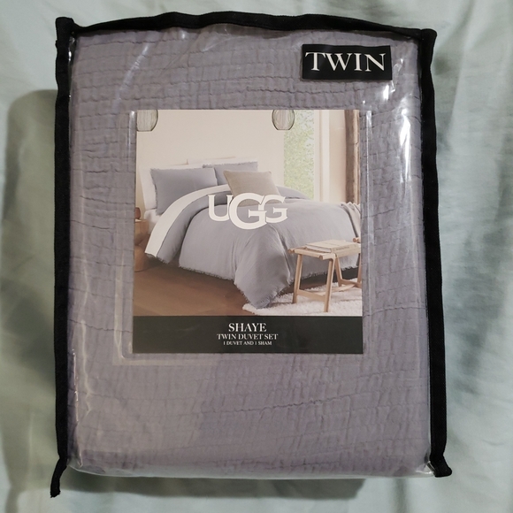 NWT UGG Shaye 2-piece Twin Duvet Set Ash Fog 100% Cotton - Picture 1 of 5
